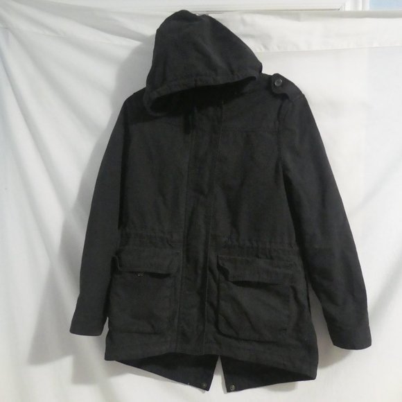 OLD NAVY | small | Hooded Faded Black Jacket | Button Out Quilted Lining | GUC - Picture 1 of 15